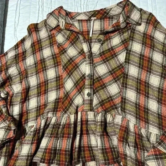 Free People Orange Promise Everything Crop Plaid Button Shirt Small - Picture 5 of 7
